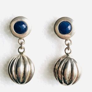 Kamari Sterling Silver Lapis Lazuli Drop Ribbed Balls Dangle Earrings